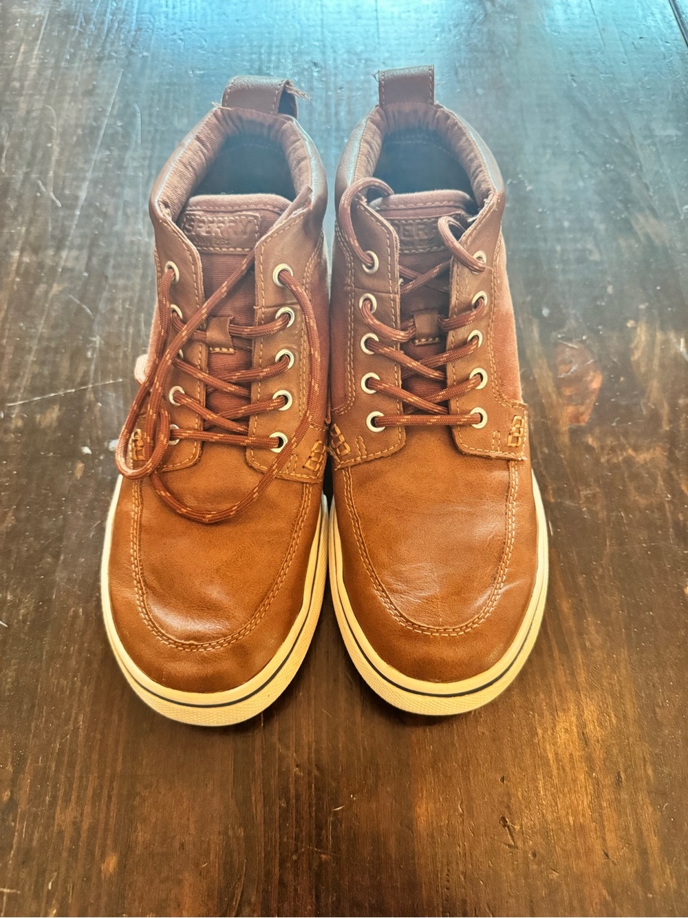 Sperry Kids Tan Leather Lace-Up Sneakers with White Outsole